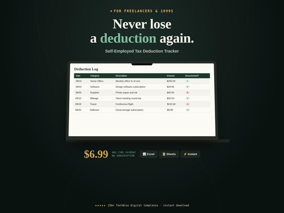 Self-Employed Tax Deduction Tracker Spreadsheet