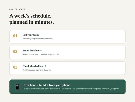 Employee Work Schedule Template — Google Sheets & Excel spreadsheet by ToolWise Digital — view 7