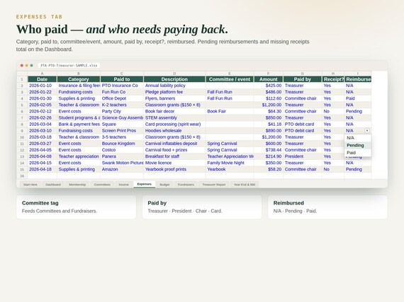 PTA / PTO Treasurer Spreadsheet — Google Sheets & Excel spreadsheet by ToolWise Digital — view 9