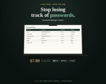 Foglio di calcolo per la gestione delle password e il monitoraggio degli accessi / Organizza le password per categoria (Fogli Google, Excel)