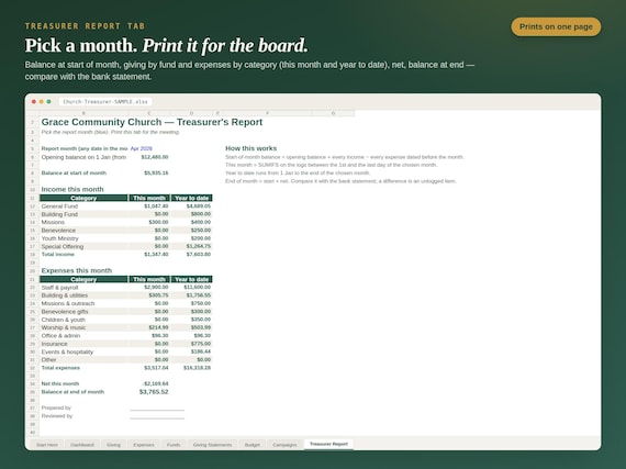 Church Treasurer Spreadsheet — Google Sheets & Excel spreadsheet by ToolWise Digital — view 5