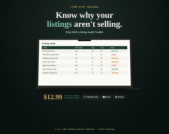 Etsy SEO Listing Audit Toolkit | Keyword Checker, Tag Tracker (Digital Download)