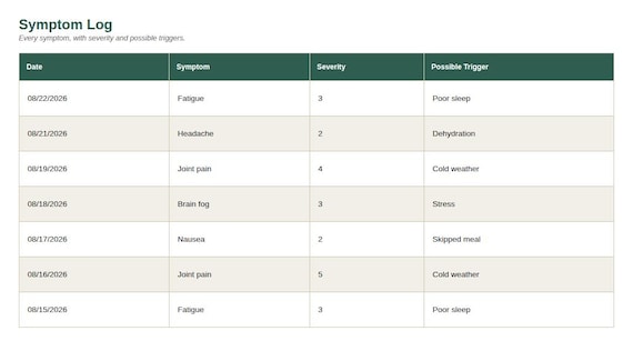 Symptom & Chronic Illness Tracker Spreadsheet — Google Sheets & Excel spreadsheet by ToolWise Digital — view 4