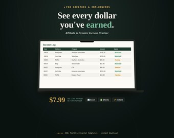 Affiliate- und Creator-Einnahmen-Tracker (Tabellenkalkulation) | Auszahlungsprotokoll für Influencer (Google Sheets, Excel)