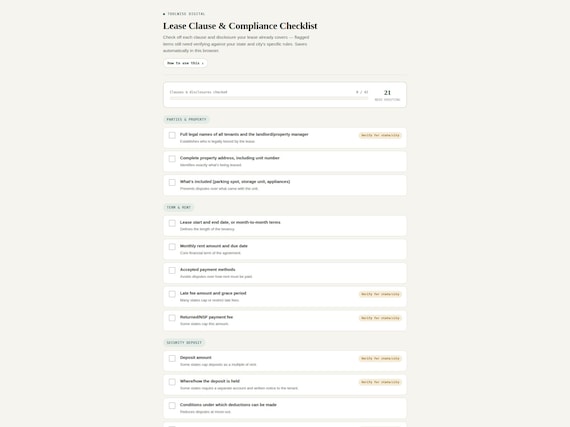 Landlord Lease Compliance Checklist — Google Sheets & Excel spreadsheet by ToolWise Digital — view 4