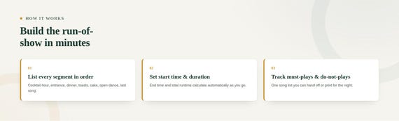 Wedding DJ Run-of-Show Timeline Builder — Google Sheets & Excel spreadsheet by ToolWise Digital — view 3