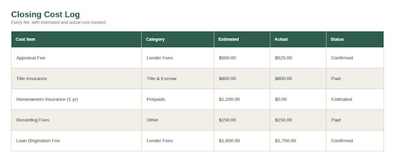 First-Time Homebuyer Closing Cost Tracker Spreadsheet — Google Sheets & Excel spreadsheet by ToolWise Digital — view 4