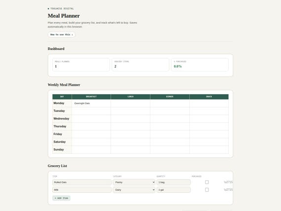 Home & Family Life Toolkit — Google Sheets & Excel spreadsheet by ToolWise Digital — view 6