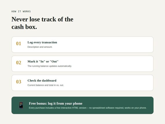 Petty Cash Tracker Spreadsheet — Google Sheets & Excel spreadsheet by ToolWise Digital — view 7
