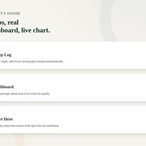 Feature grid showing the tabs included in the Sleep Tracker Spreadsheet workbook
