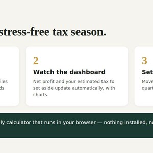 Three step how-it-works and a note that a free phone-friendly calculator is included