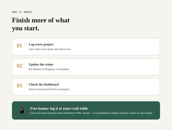 Knitting & Crochet Project Tracker — Google Sheets & Excel spreadsheet by ToolWise Digital — view 7