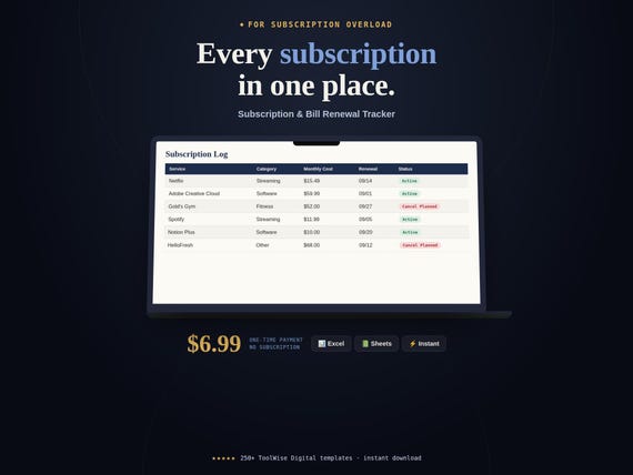 Subscription & Bill Renewal Tracker Spreadsheet