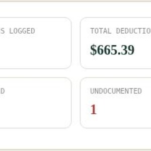 Interactive browser tool dashboard panel for Self-Employed Tax Deduction Tracker Spreadsheet
