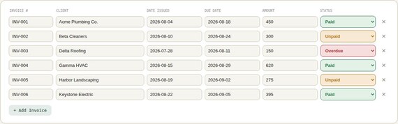 Freelance Invoice & Payment Tracker — Google Sheets & Excel spreadsheet by ToolWise Digital — view 6