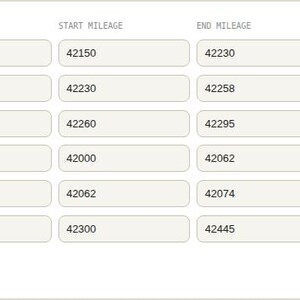 Interactive browser tool log table for Business Mileage & Trip Tracker Spreadsheet