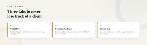 Life Coach Client Package Tracker — Google Sheets & Excel spreadsheet by ToolWise Digital — view 2
