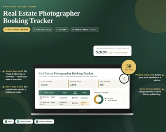 Buchungsübersicht für Immobilienfotografen | Status-Tabelle (Google Sheets, Excel)