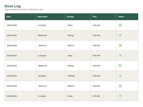 Medication Tracker — Google Sheets & Excel spreadsheet by ToolWise Digital — view 4