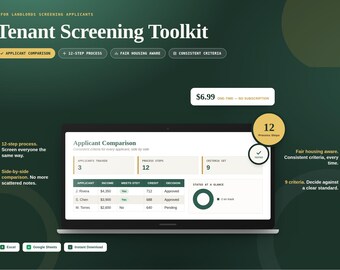 Kit de herramientas para la selección de inquilinos para propietarios / Lista de verificación para la comparación y selección de solicitantes (Google Sheets, Excel)