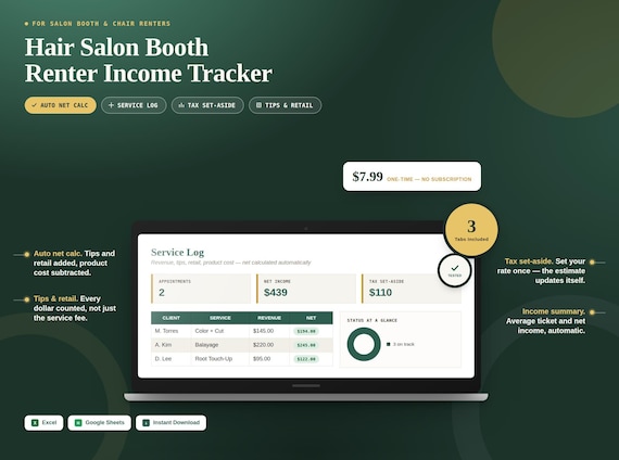 Hair Salon Booth Renter Income Tracker