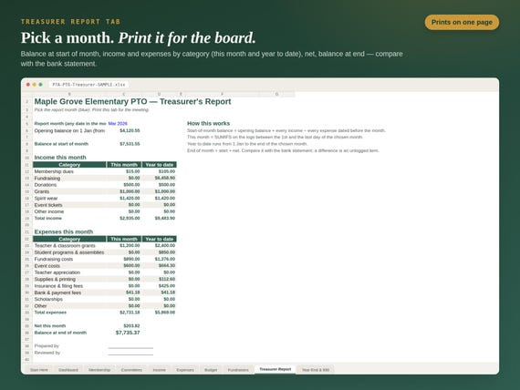 PTA / PTO Treasurer Spreadsheet — Google Sheets & Excel spreadsheet by ToolWise Digital — view 4