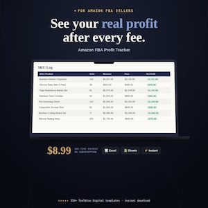 Amazon FBA Profit Tracker Spreadsheet | SKU Revenue & Fee Log (Google Sheets, Excel)