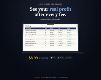 Amazon FBA Gewinnverfolgungs-Tabelle | SKU-Umsatz- und Gebührenprotokoll (Google Sheets, Excel)