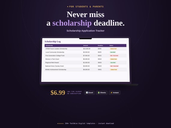 Scholarship Application Tracker Spreadsheet