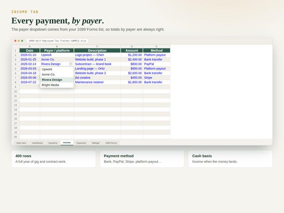 1099 & Self-Employed Tax Tracker — Google Sheets & Excel spreadsheet by ToolWise Digital — view 9