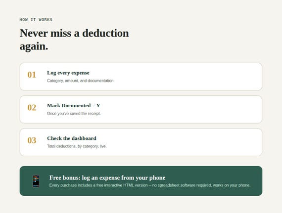 Self-Employed Tax Deduction Tracker Spreadsheet — Google Sheets & Excel spreadsheet by ToolWise Digital — view 7
