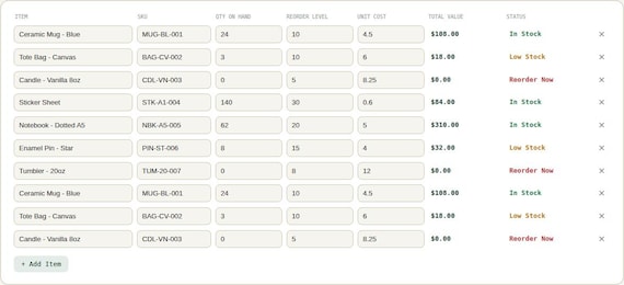 Small Business Inventory Management Spreadsheet — Google Sheets & Excel spreadsheet by ToolWise Digital — view 6