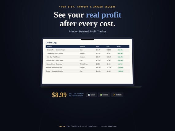 Print on Demand Profit Tracker Spreadsheet