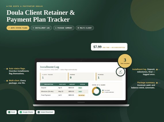Doula Client Retainer & Payment Plan Tracker