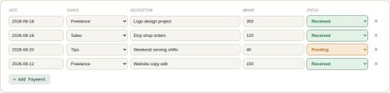 Side Hustle Income Tracker Spreadsheet — Google Sheets & Excel spreadsheet by ToolWise Digital — view 6