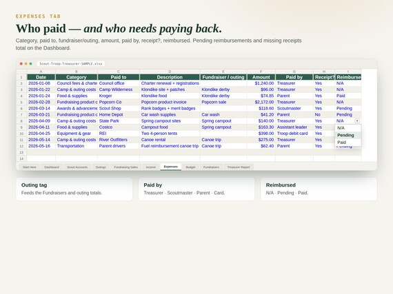Scout Troop Treasurer Spreadsheet — Google Sheets & Excel spreadsheet by ToolWise Digital — view 9