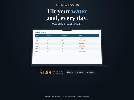 Water Intake & Hydration Tracker Spreadsheet
