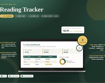 Registro di lettura / Diario dei libri e dashboard per genere (Fogli Google, Excel)