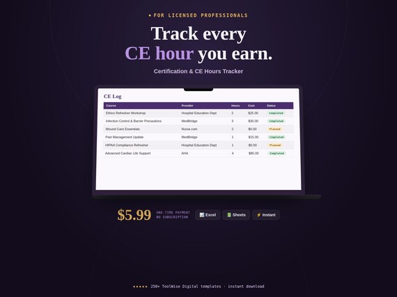 Professional Certification & CE Tracker Spreadsheet