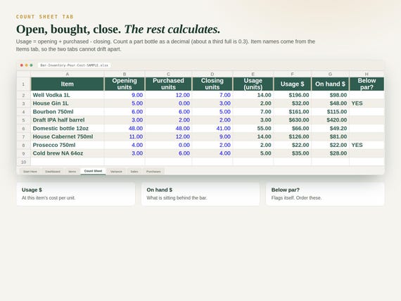 Bar Inventory Spreadsheet — Google Sheets & Excel spreadsheet by ToolWise Digital — view 5