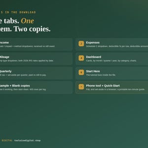 What's inside: five connected tabs, sample and blank copies, phone tool, quick-start guide