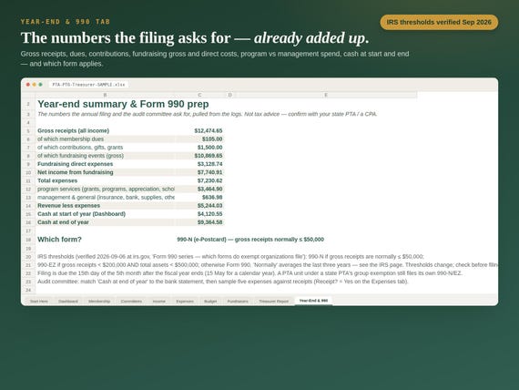 PTA / PTO Treasurer Spreadsheet — Google Sheets & Excel spreadsheet by ToolWise Digital — view 5