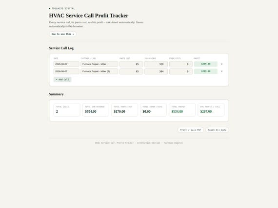 Trades Job & Money Toolkit — Google Sheets & Excel spreadsheet by ToolWise Digital — view 5