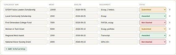 Scholarship Application Tracker Spreadsheet — Google Sheets & Excel spreadsheet by ToolWise Digital — view 6