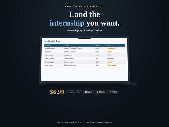 Internship Application Tracker Spreadsheet