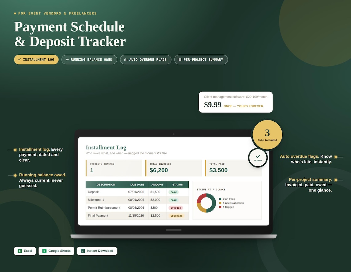 Payment Schedule Tracker — Google Sheets & Excel spreadsheet by ToolWise Digital