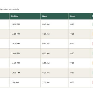 Spreadsheet log tab showing sample entries for Sleep Tracker Spreadsheet
