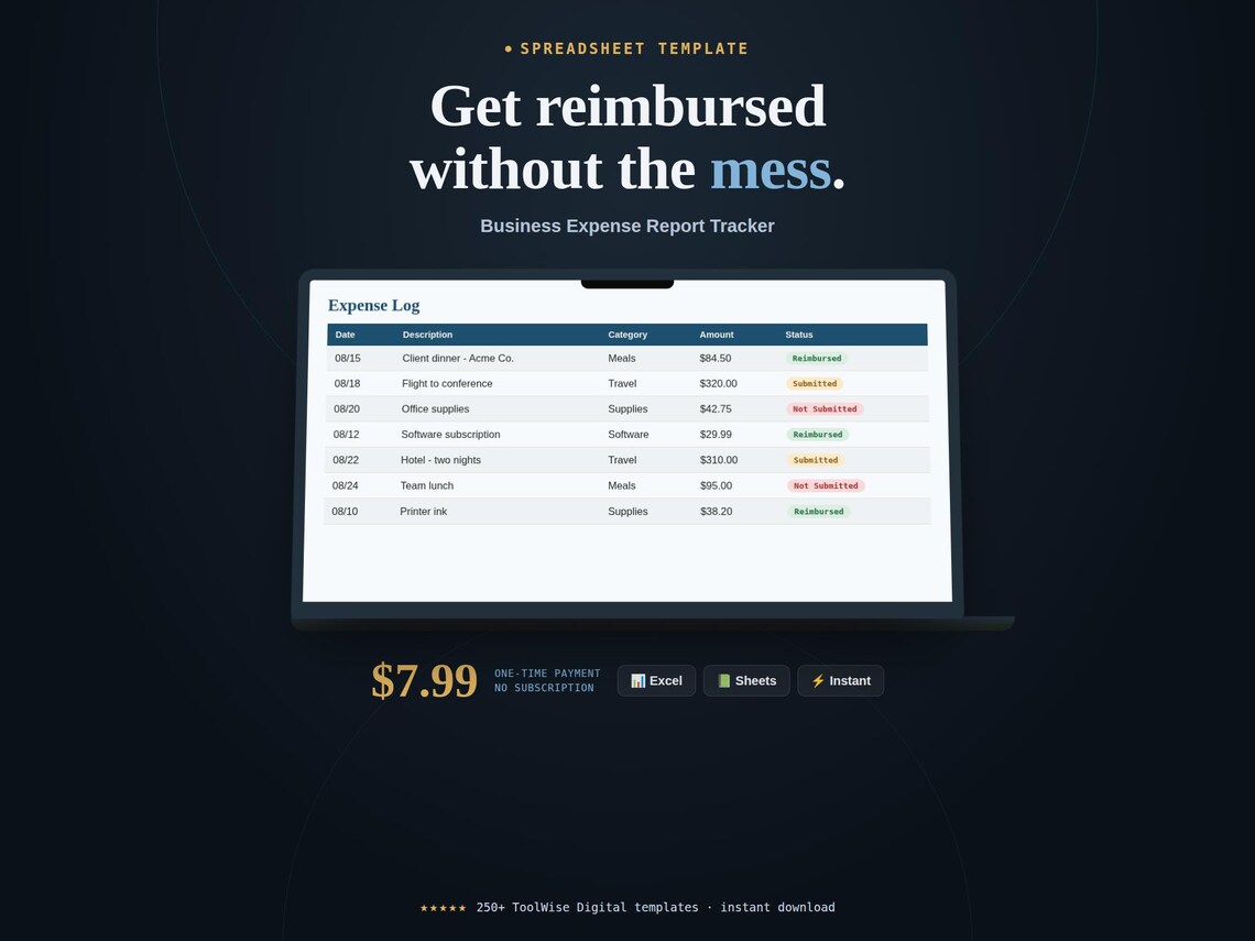 Business Expense Report Tracker Spreadsheet — Google Sheets & Excel spreadsheet by ToolWise Digital