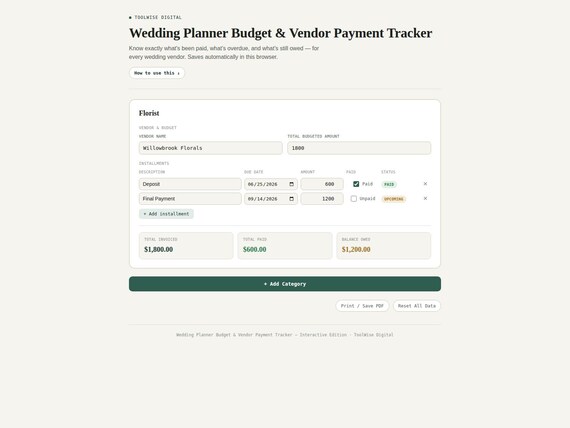 Wedding Event Planner Toolkit — Google Sheets & Excel spreadsheet by ToolWise Digital — view 6