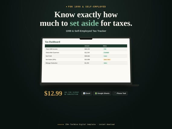 1099 Tax Tracker Spreadsheet, Self Employed Tax and… — Google Sheets & Excel spreadsheet by ToolWise Digital — view 1
